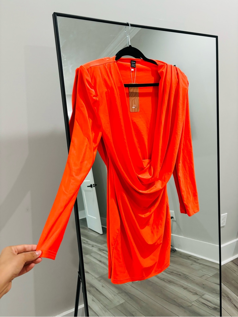 NWT SHEIN Bright Orange Draped Long-Sleeve Women’s Dress
